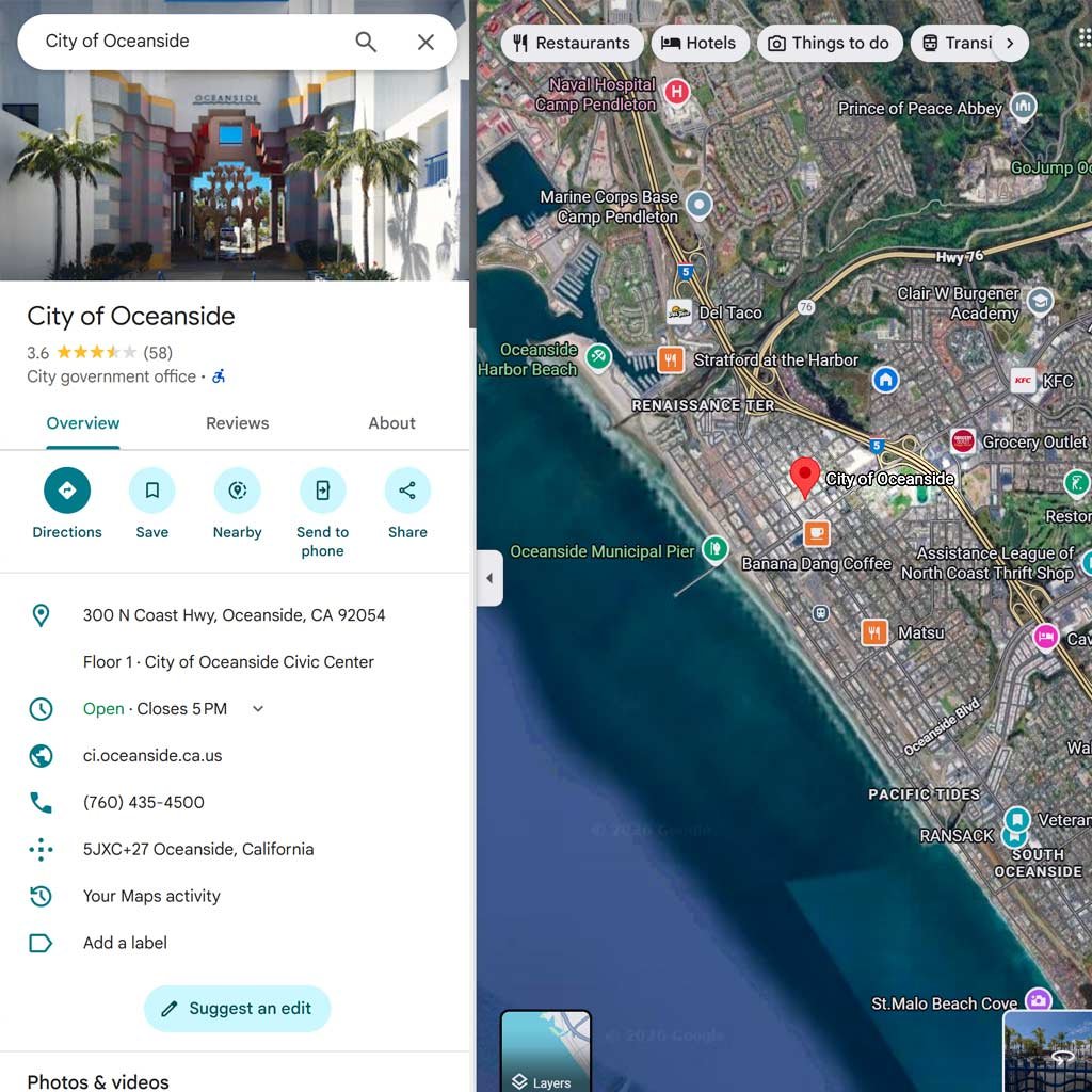 Local Maps Listings - Small Business Local Digital Marketing - Oceanside San Diego County